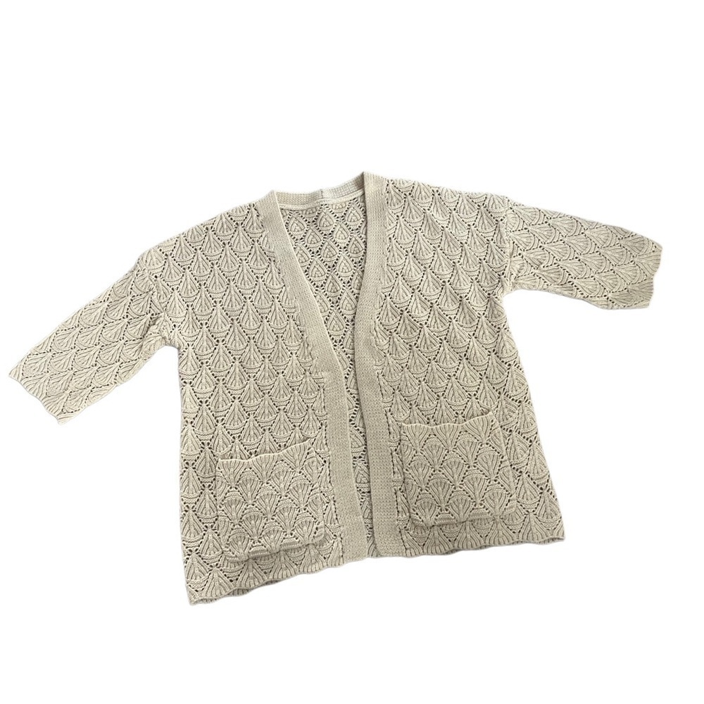 Cream Crochet Cardigan Sweater Size Small